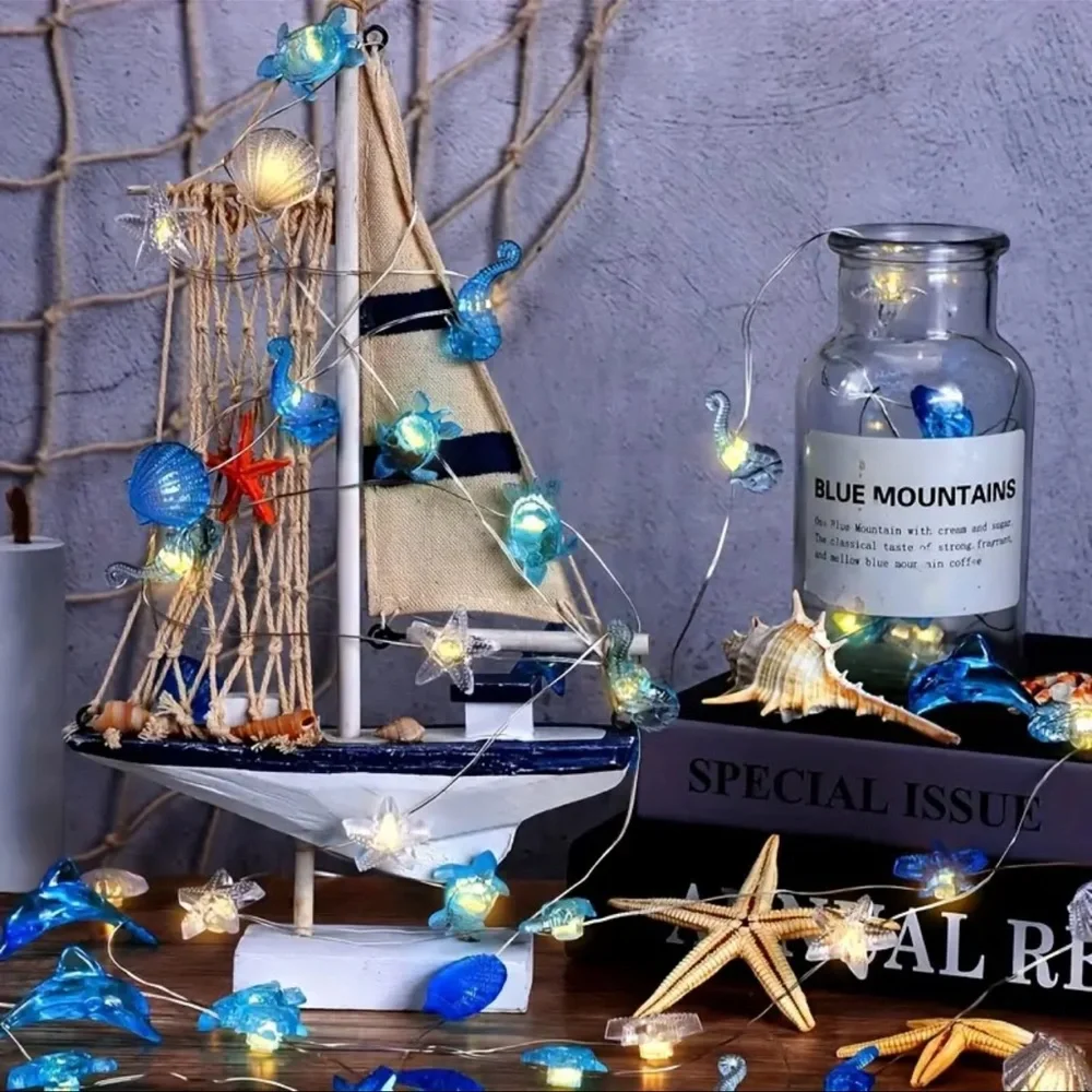 Blue and White Sea Life String Lights, NEW
